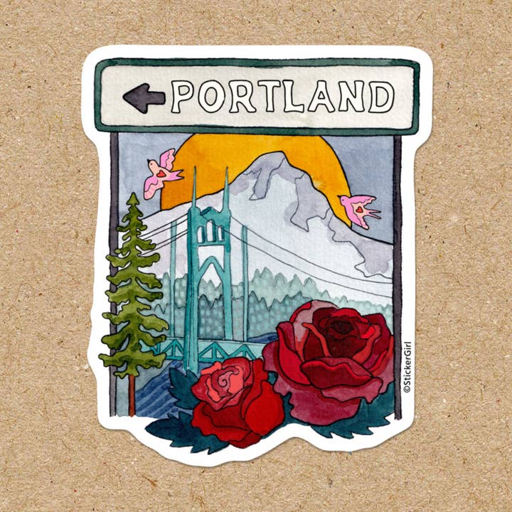 Autocollant en vinyle Roses de Portland Oregon pour la vente par Sticker Girl