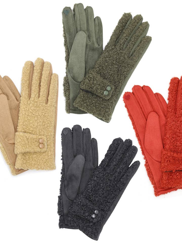 Teddy Sherpa Button Deco Winter Gloves for wholesale by Hana