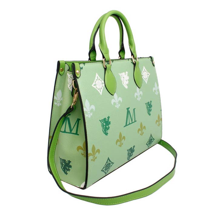 Tote Green Luxe Monogram Structured Satchel Bag for wholesale by PinktownUSA