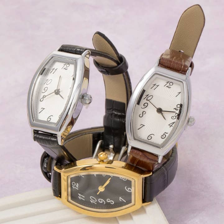Vintage Style Thin Leather Strap Watch for wholesale by Collections by Fame Accessories