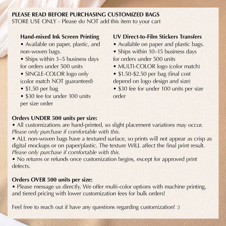 ByHome - Wholesale Gift Bag - Customization Policy — Read Before Purchasing Custom Items