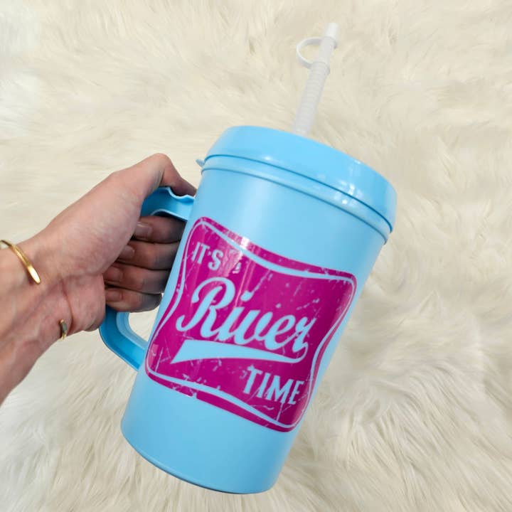 Scratch Decor - Wholesale Insulated Mug/Tumbler - 'It's River Time' Mega Trucker Mug 34oz