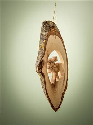 Earthwood - Wholesale Ornament - Bark Slice with Moose - 4" to 6"1