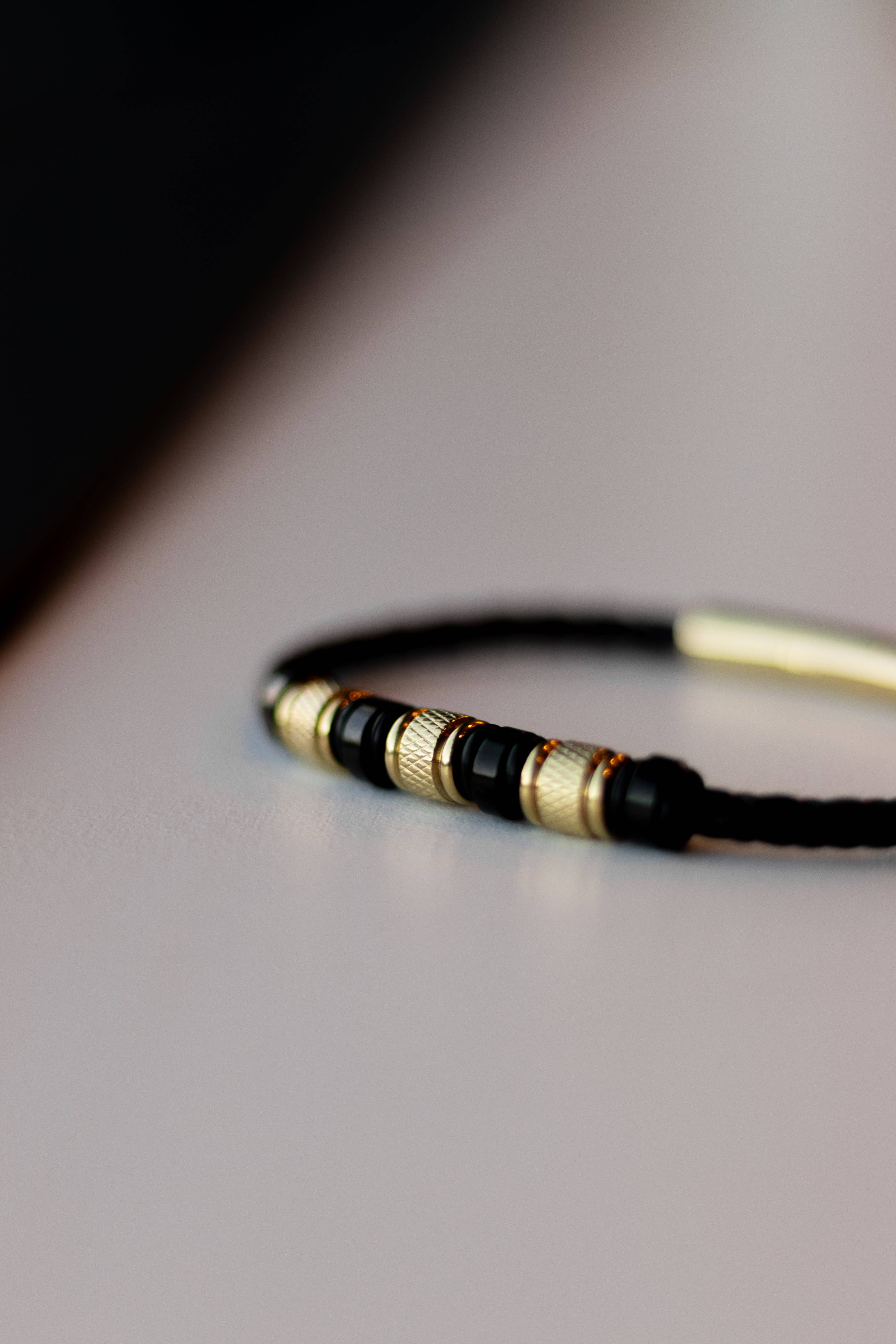 Sedy Jewelry - Wholesale Jewelry - Men's - Men’s Black Leather Bracelet with Gold-Tone Stainless Steel2