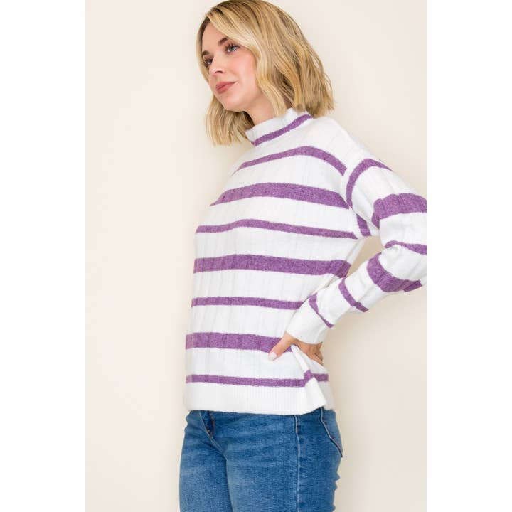 STACCATO - Wholesale Knit Sweater - Women's - RIBBED MOCK NECK STRIPED PULLOVER SWEATER4
