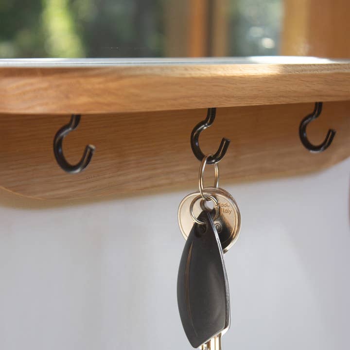 Reine Mère - Wholesale Wall Mirror - Mini-moonlight wooden mirror with black hooks Made in France2