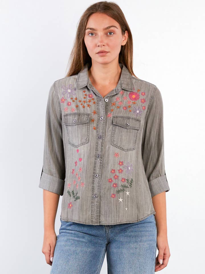 Camisa Bordada Floral Crush por atacado de Billy T