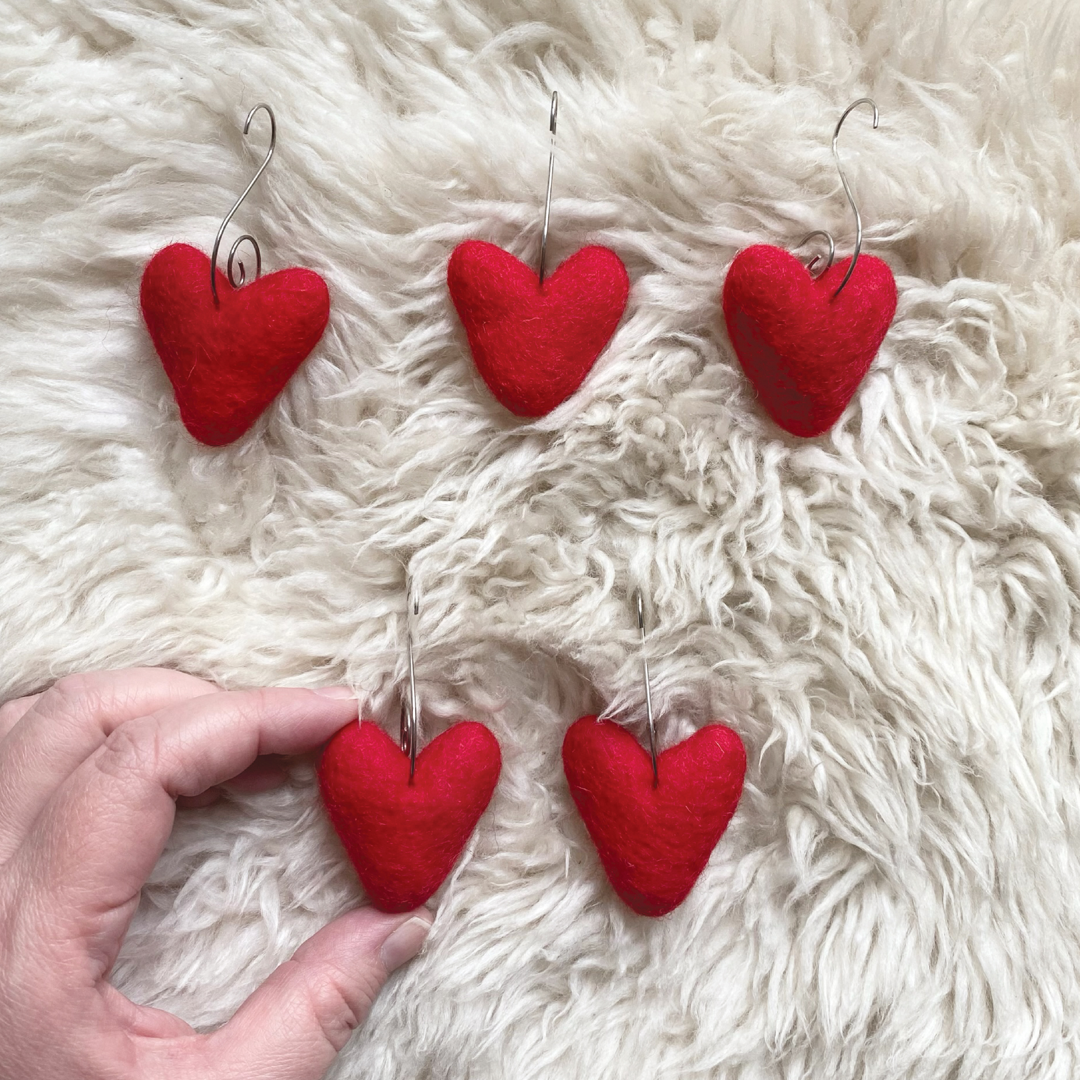 Sheep Farm Felt - Wholesale Ornament Set - Felt Heart Ornaments (Red) | Set of  51