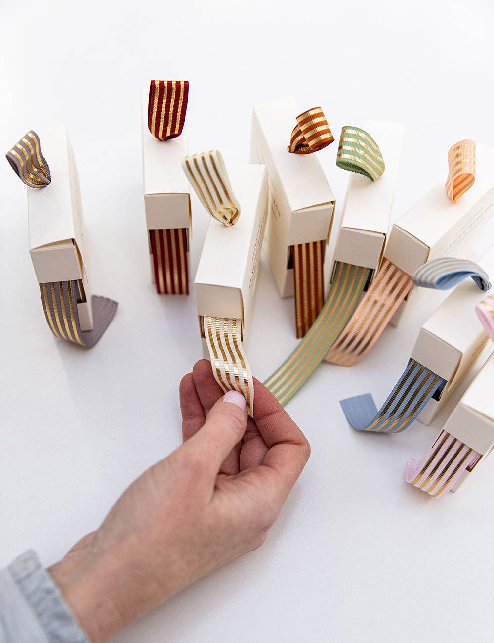 Bespoke Letterpress - Wholesale Ribbon – Gift wrapping - Cream Gold Foil Striped Ribbon - 10 metres14