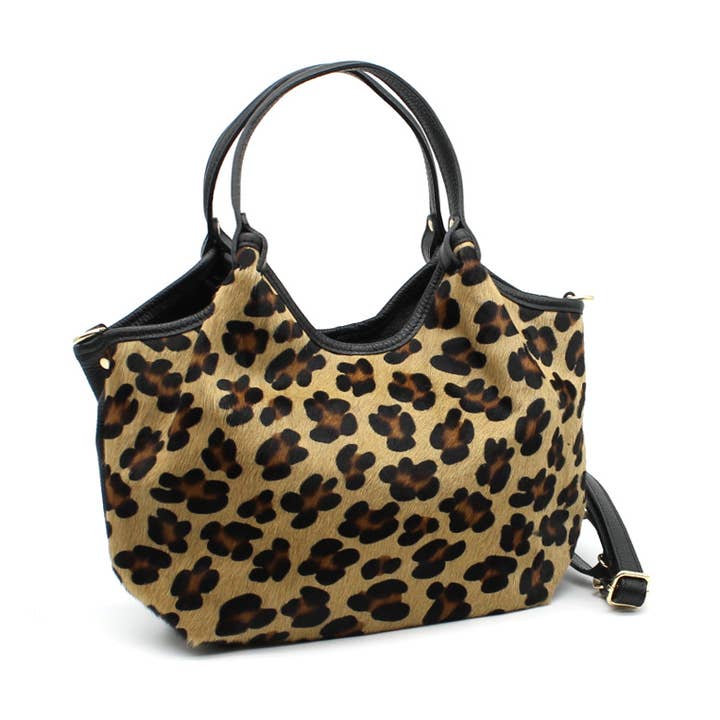 Printed leather tote bag with hair effect for wholesale by Vimoda