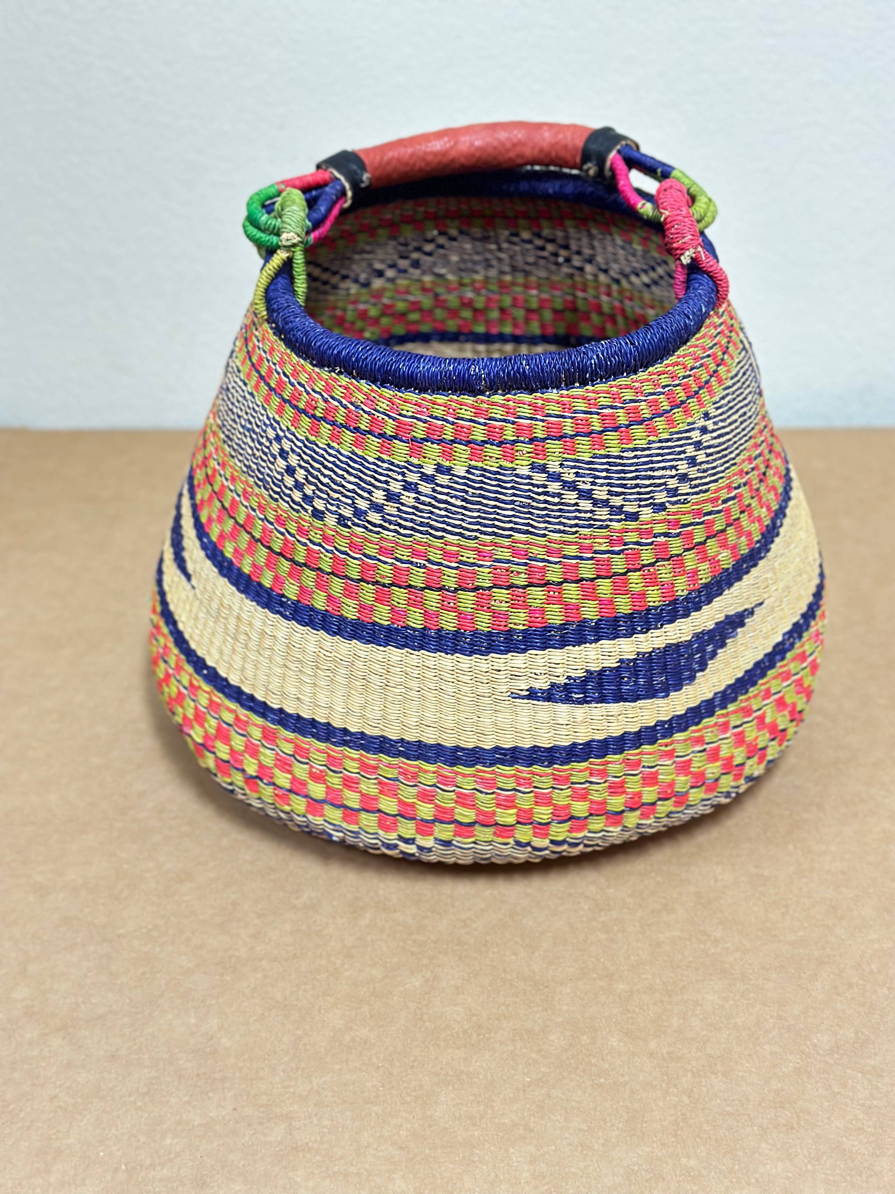 The African Home Goods - Wholesale Basket - Ghana Pot Basket Purple & Earth tone - diameter: 16"-18"; de5