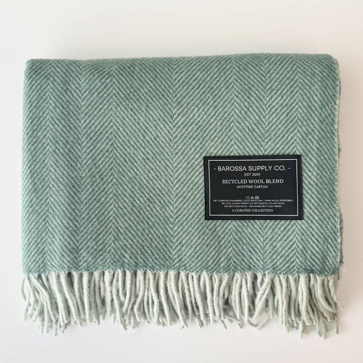 Barossa Supply Co. - Wholesale Throw blanket - Mint Green - Herringbone Wool Blend Blanket