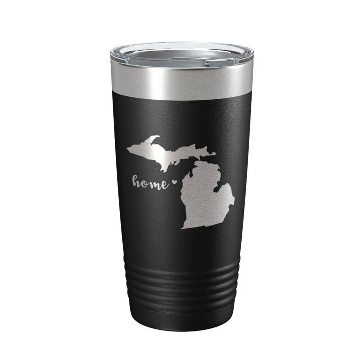 Tasse de voyage Michigan Tumbler Home State isolée avec carte gravée au laser, tasse à café, 20 oz pour la vente par CarveBright