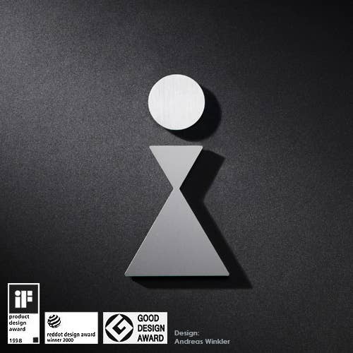 Stainless steel toilet sign/pictogram for women, self-adhesive for wholesale by PHOS Design GmbH