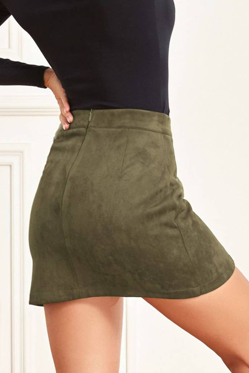 Lily Clothing - Wholesale Skirt - Women's - Suede wrap hip high waist zipper A-line solid color skirt9