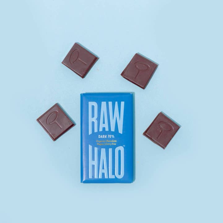 Raw Halo – wholesale Chocolate bar – Dark 70% Organic Vegan Chocolate 22g (Case of 20)1