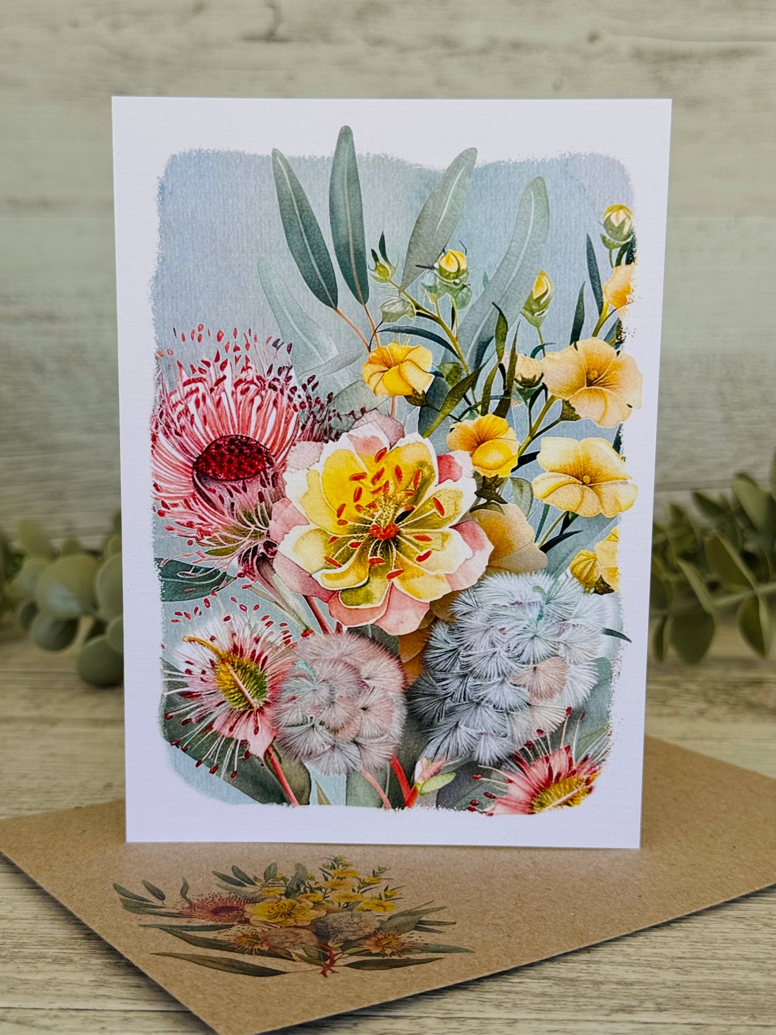 Scattered Seed Co - Wholesale Stationery/Notecard Set - AUSTRALIAN FLORALS with borders Blank cards set of 45