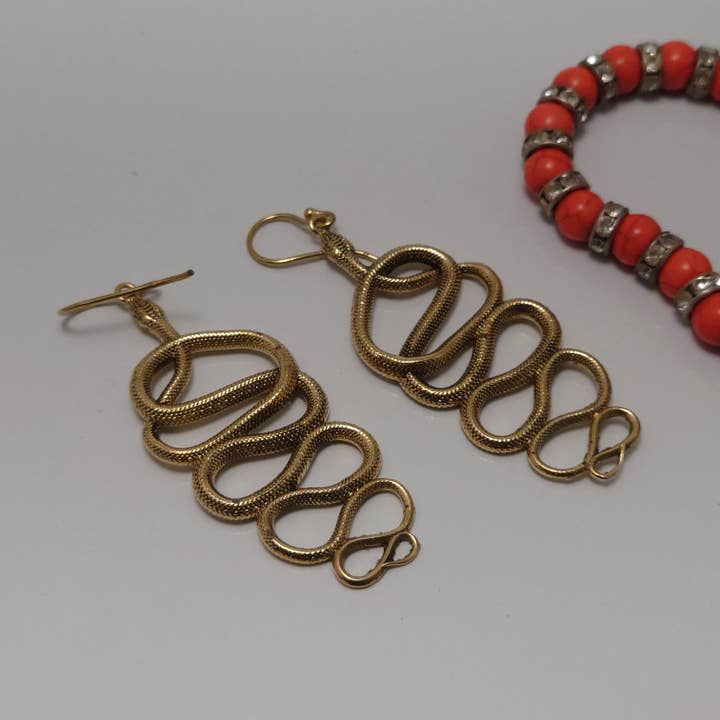Tenzing Collections - Wholesale Dangle Earrings - Snake Earrings, Golden1