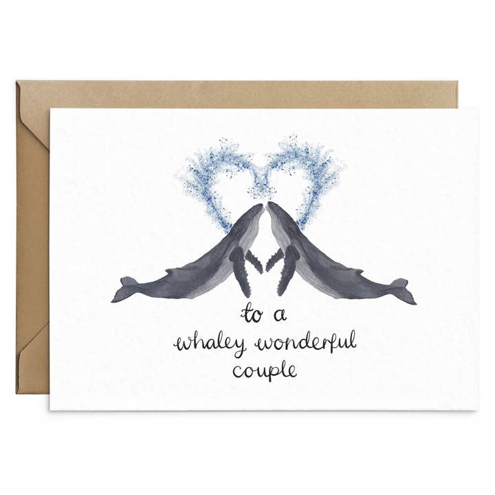 Carte de mariage et de fiançailles Whale Pun pour la vente par Poppins & Co.