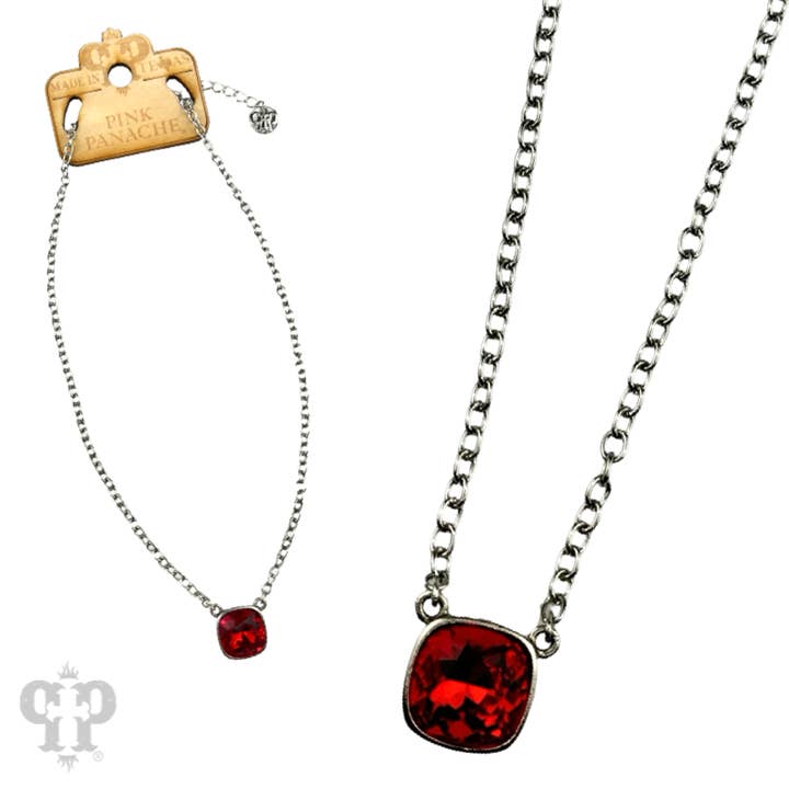 Pink Panache Brands - Wholesale Pendant/Charm Necklace - Austrian square crystal chain necklace, 12mm