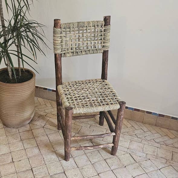HandmadeBestSeller - Wholesale Chair - Handcrafted Moroccan Wooden Chair with Woven Palm Leaf Seat0