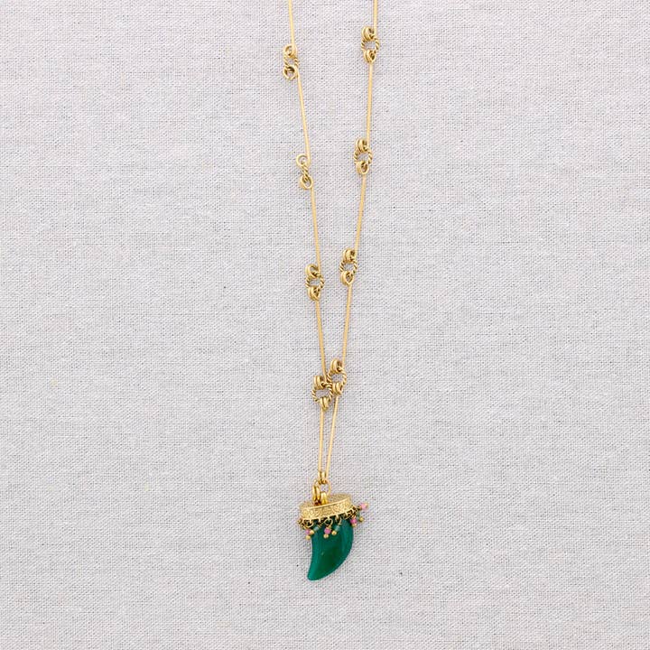 Sonata - Wholesale Choker/Collar - Long Steel Necklace with Horn Stone Pendant3