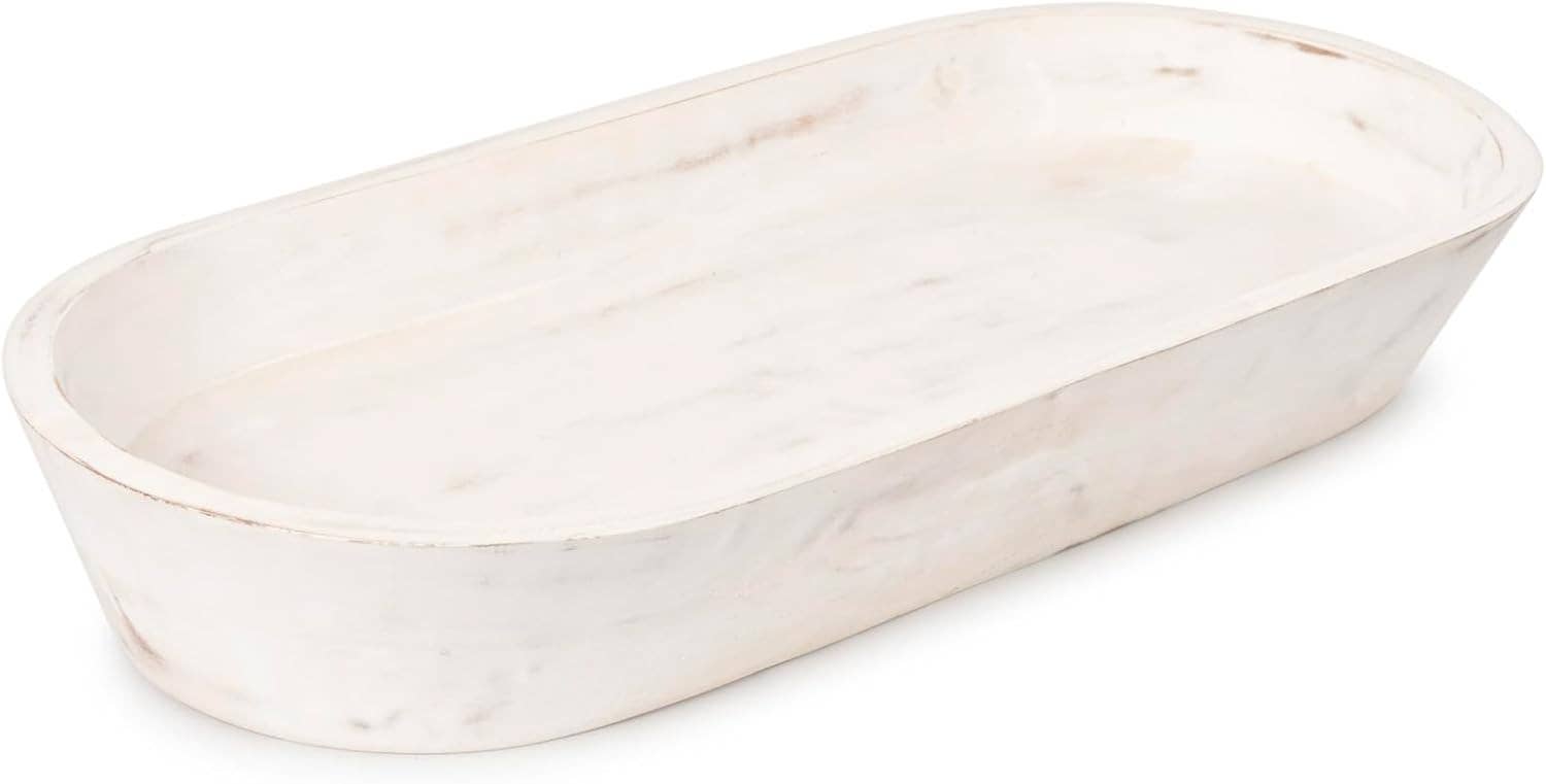 LuxeDesigns Co LLC - Wholesale Decorative Plate/Dish/Bowl - Wooden Dough Bowl - Extra Large Rustic White Acacia Wood1