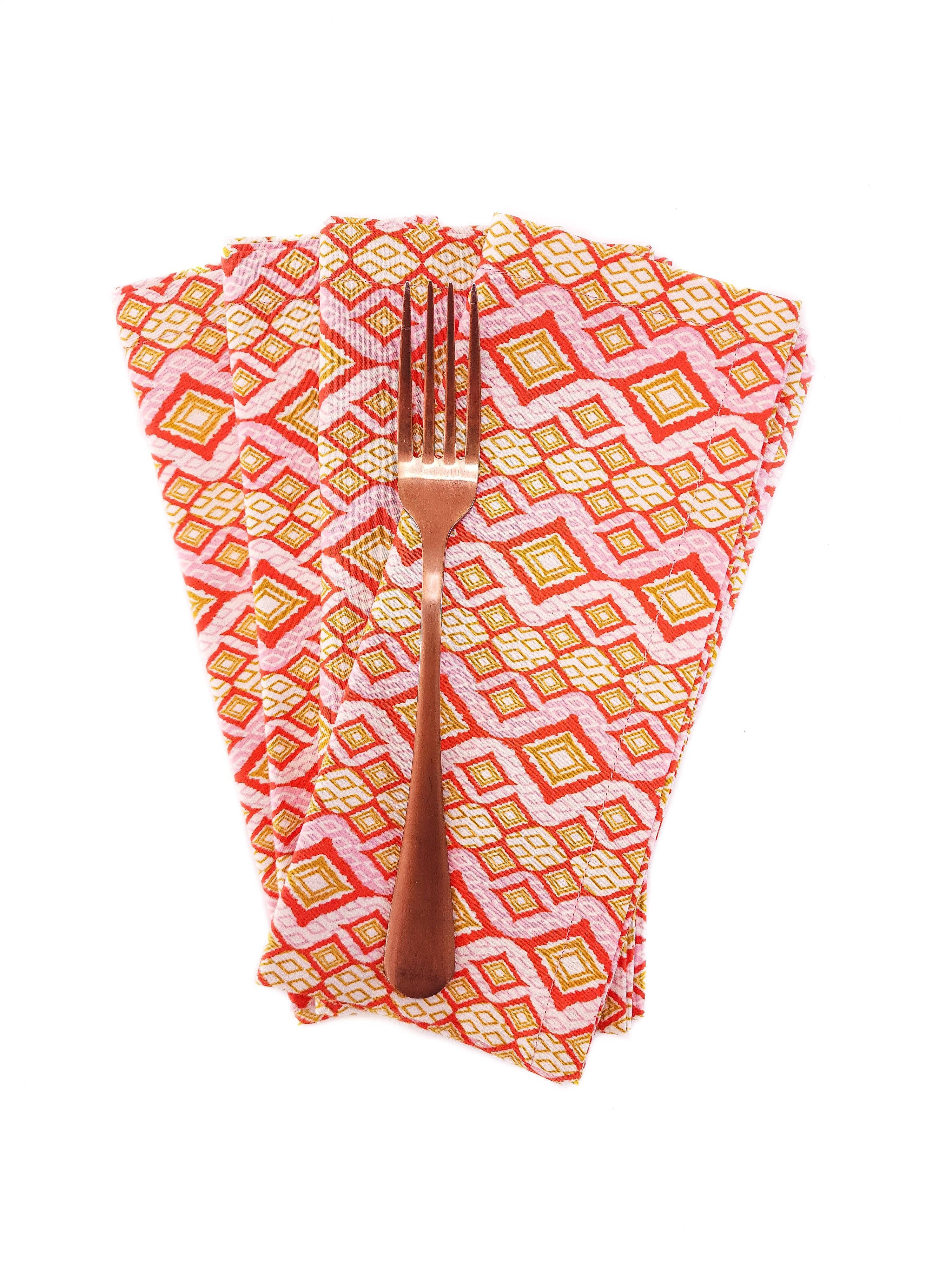 90 West Linen Co. - Wholesale Dinner & Cloth Napkin - Pink & Orange Geometric Cloth Napkins, Set of 45