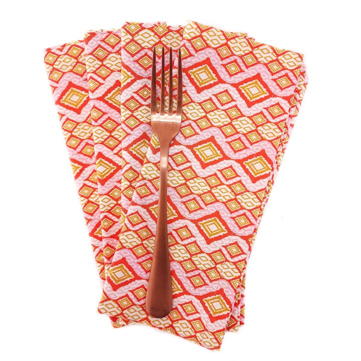 90 West Linen Co. - Wholesale Dinner & Cloth Napkin - Pink & Orange Geometric Cloth Napkins, Set of 45