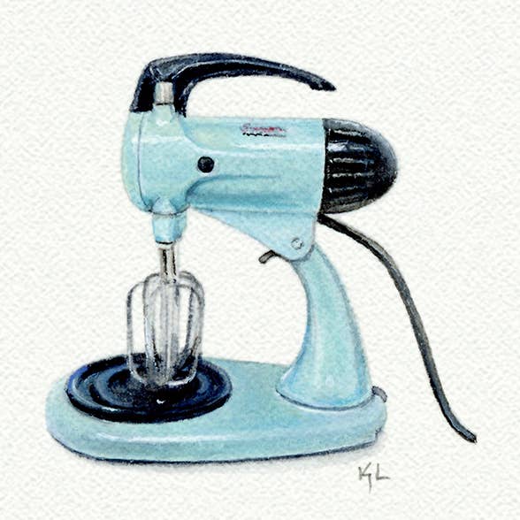 Pintura de acuarela en miniatura Kitchenaid Mixer, impresión artística para venta al por mayor de Karen Libecap Tiny Paintings
