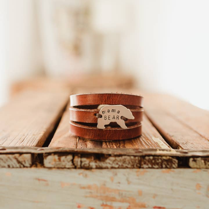 Mama Bear Triple Band Leather Bracelet for wholesale by Maggie Claire Designs