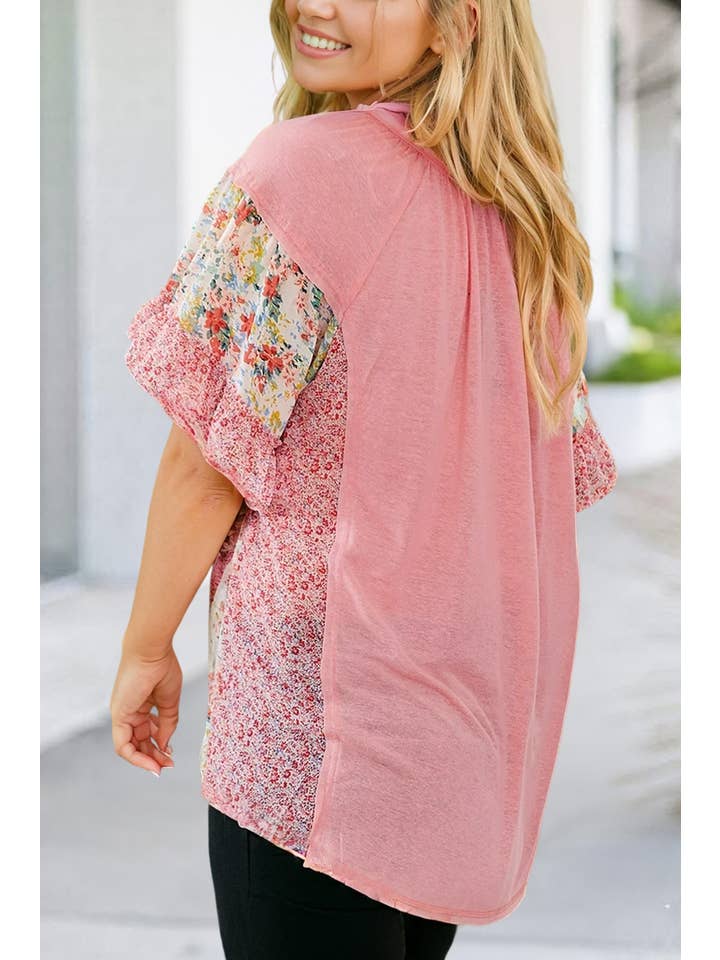 As shown Floral Patchwork Ruffled Blouse | Plus Size 1X-4X for wholesale on Faire