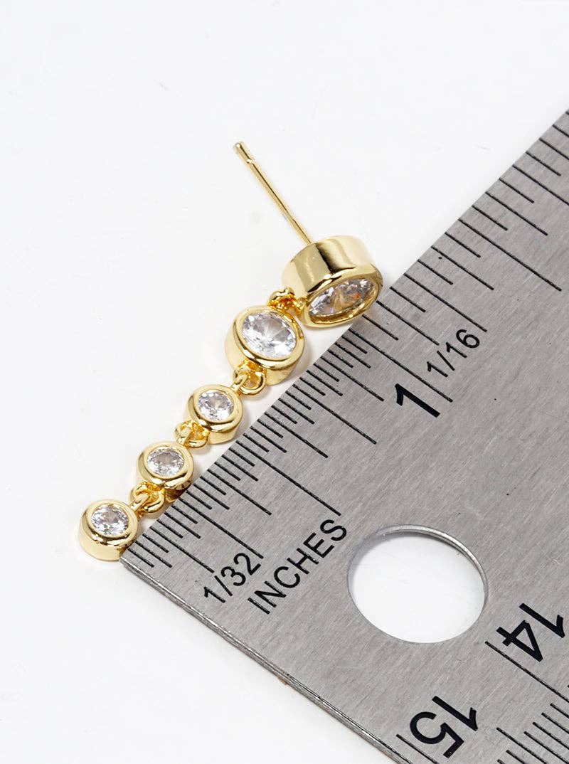Wild Honey - Wholesale Dangle Earrings - 18K Gold Dipped Graduated Bezel Cz Drop Post Earrings3
