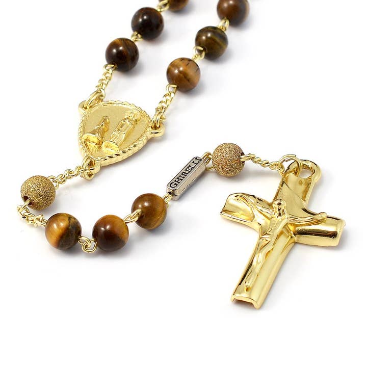 Rosenkrans med tigerøje og ædelt sølv fra Ghirelli for engroshandel hos Ghirelli Rosaries