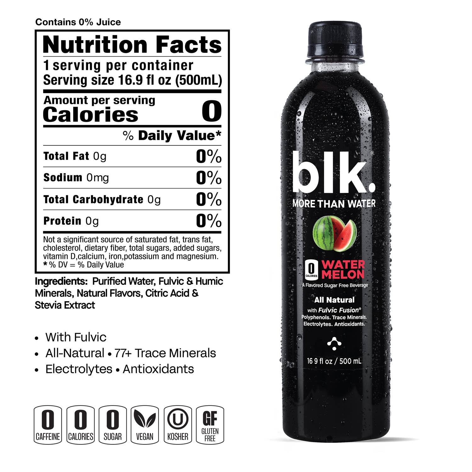 blk. water - Wholesale Flavored/Infused Water (Non-Carbonated) - blk. Water Watermelon 500mL, 12 Pack, Bottles3