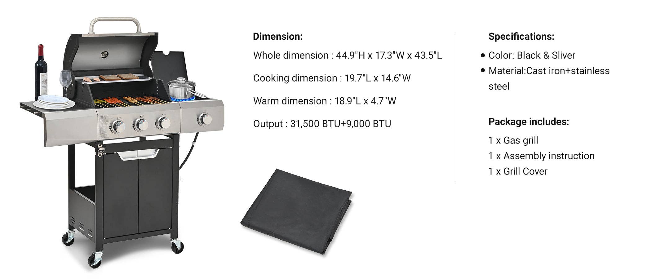 39F Inc. - Wholesale Outdoor Grill Tools - 3-Burner Stainless Steel Propane Gas Grill with Side Burner11