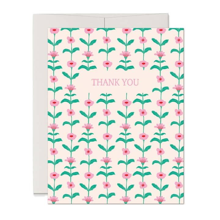 Pink and Green Floral Thank You Card for wholesale by Three Strands Design