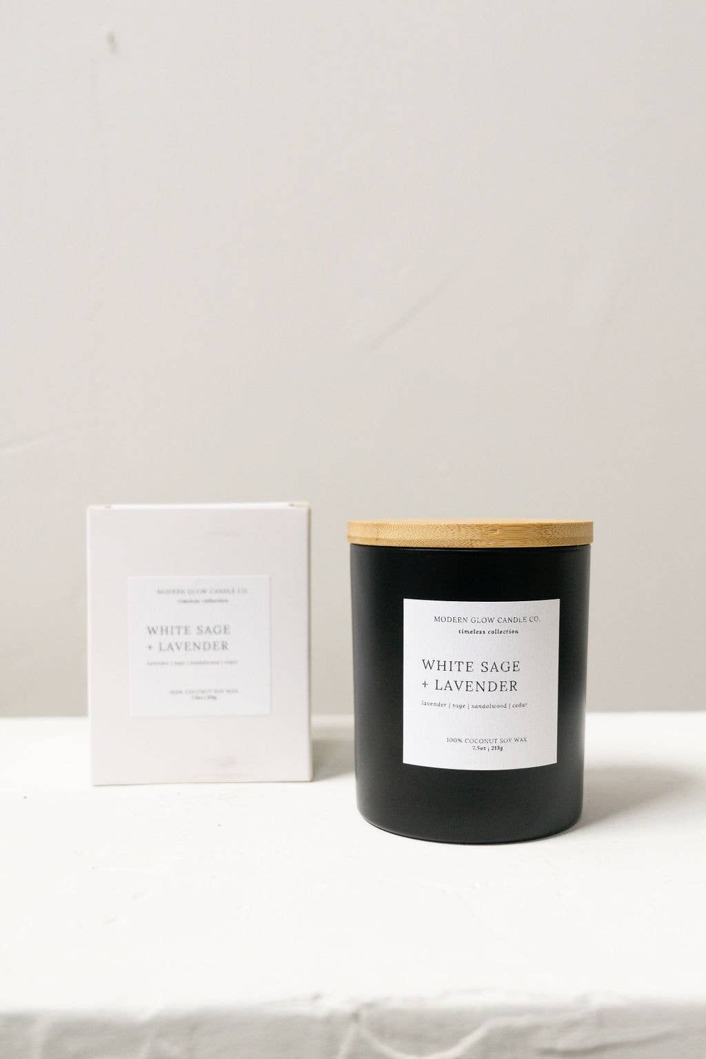 Modern Glow Candle Co. - Wholesale Jar/Filled Candle - White Sage + Lavender - 7oz Matte Black Soy Candle1