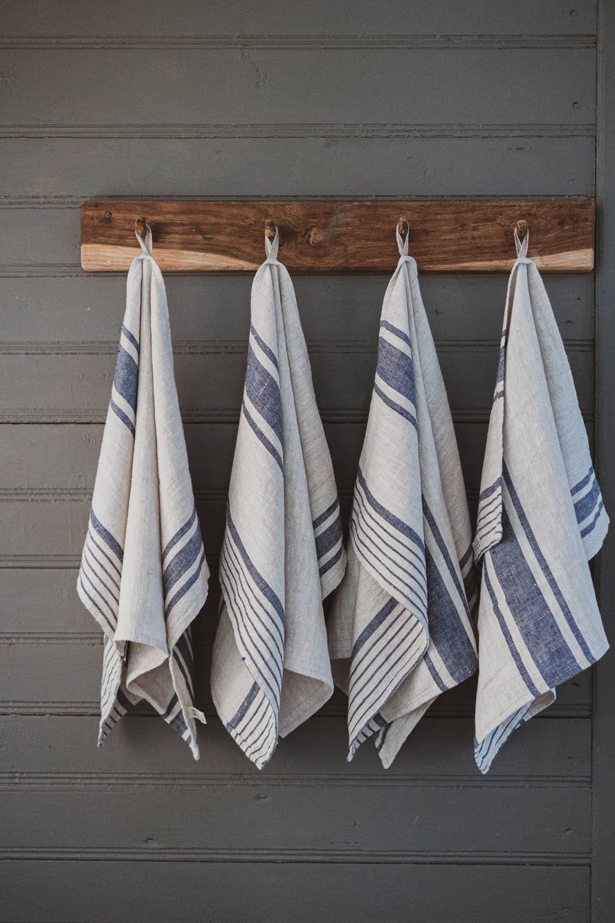 Natural Dark Blue Stripes French style Linen Kitchen Towels   for wholesale on Faire0