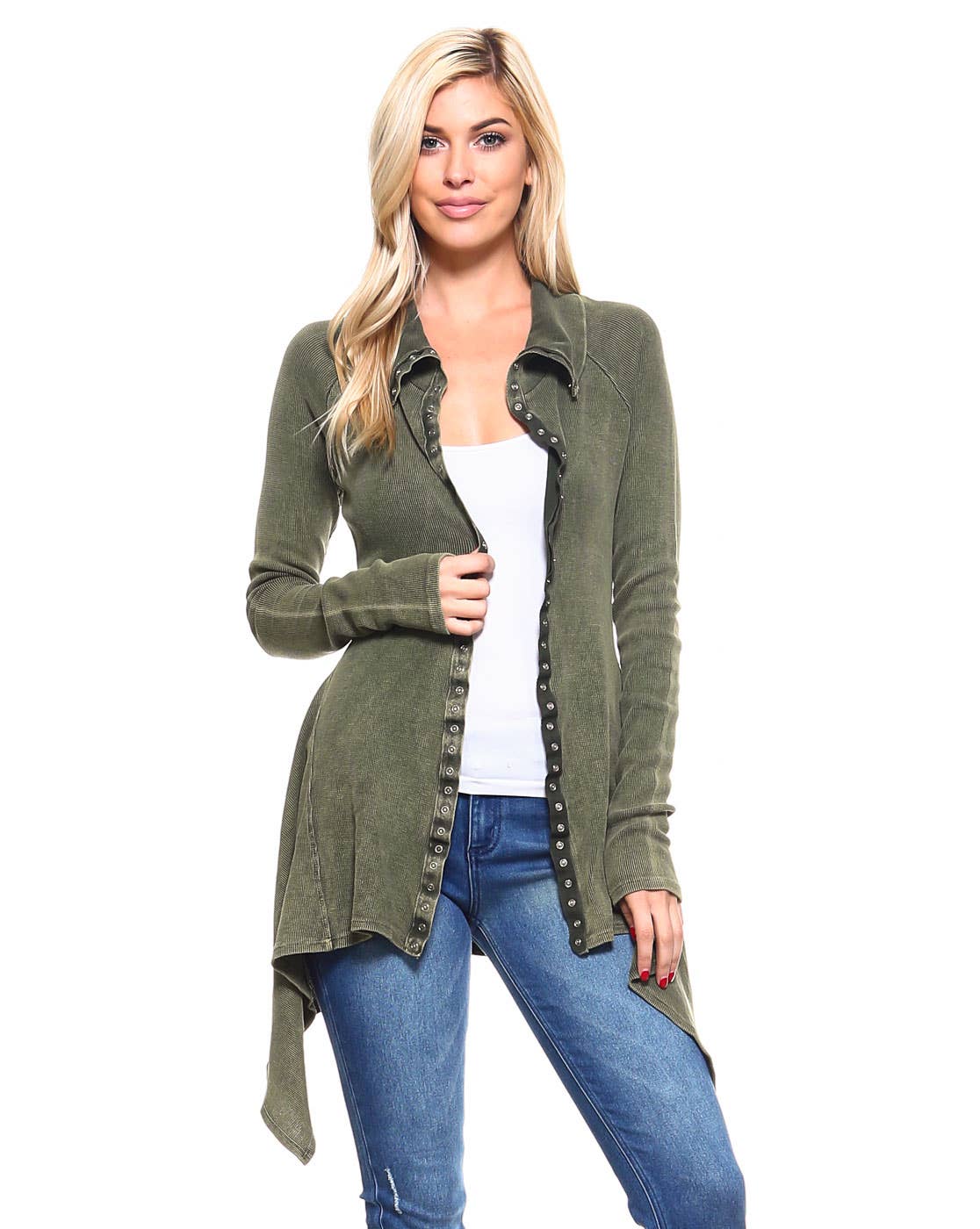 Urban X Apparel – Blusão - Mulher por atacado – Jaqueta térmica de botão lavado Urban X L/S com gola10