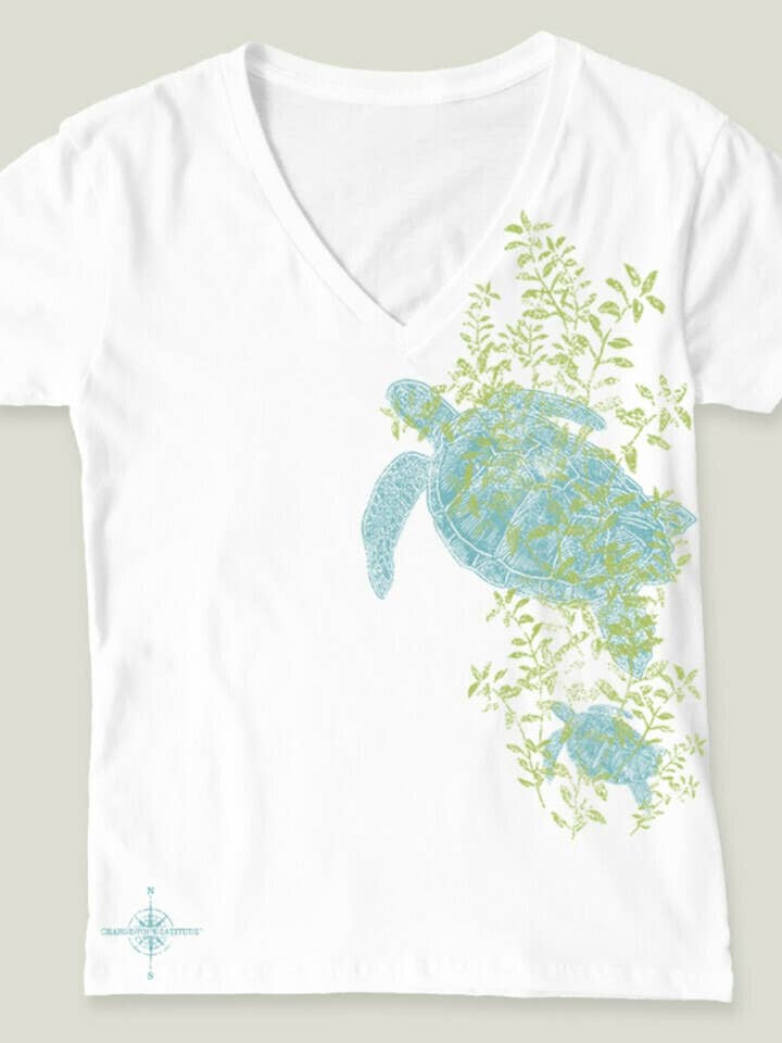 Loose Fit V-Neck Tee -Sea Turtles - White for wholesale by Change Your Latitude