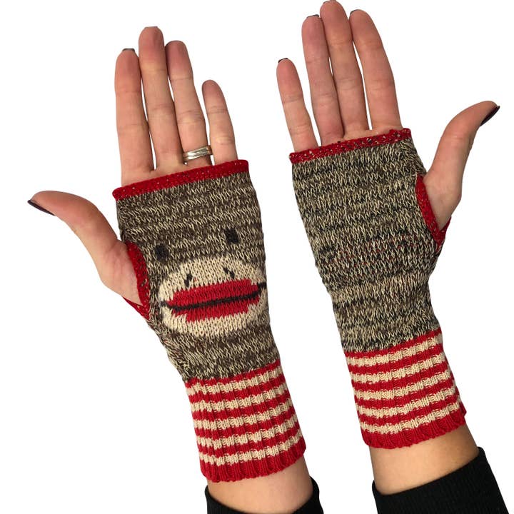Green 3 - Wholesale Gloves - Women's - Recycled Cotton Fingerless Gloves - New Sock Monkey