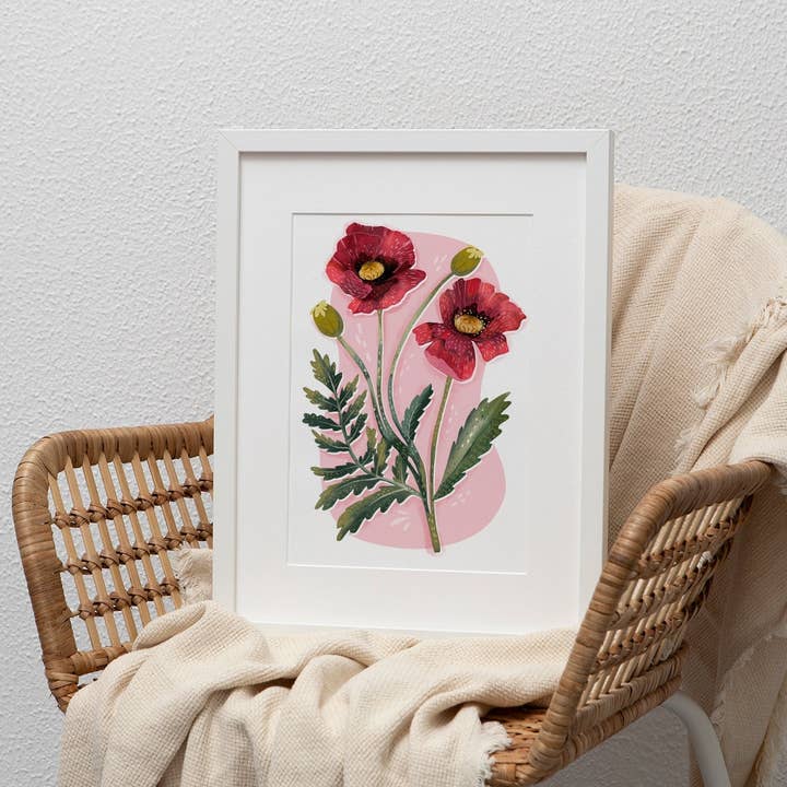 Botanical Poppy Art Print - Fine Art Floral Illustration for wholesale by Anna Cheng Design