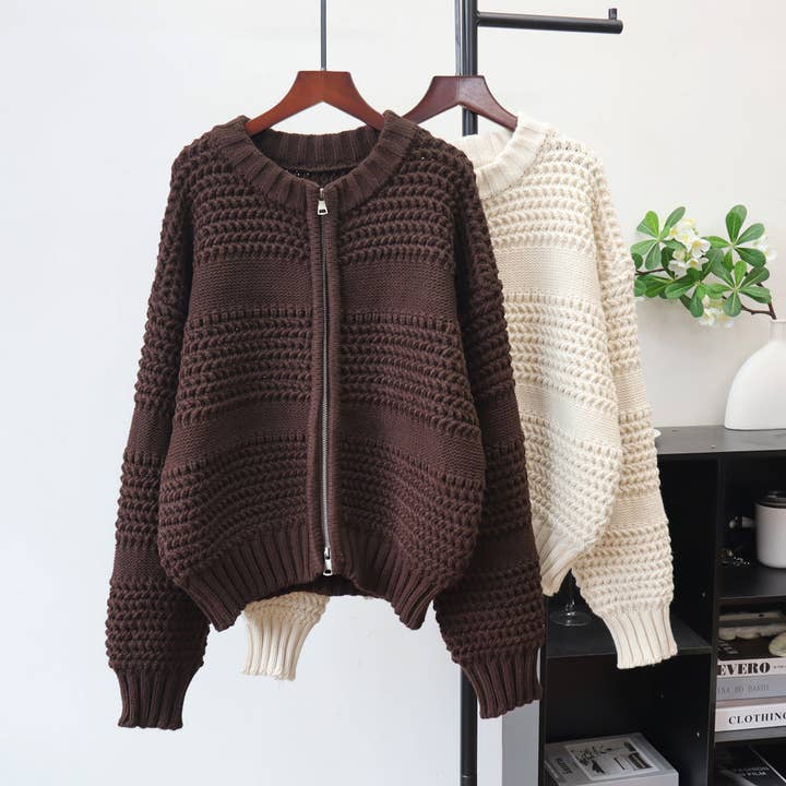 Masyal - Wholesale Cardigan - Women's - Women's Thick Double Zipper Knit Cardigan Sweater Coat4
