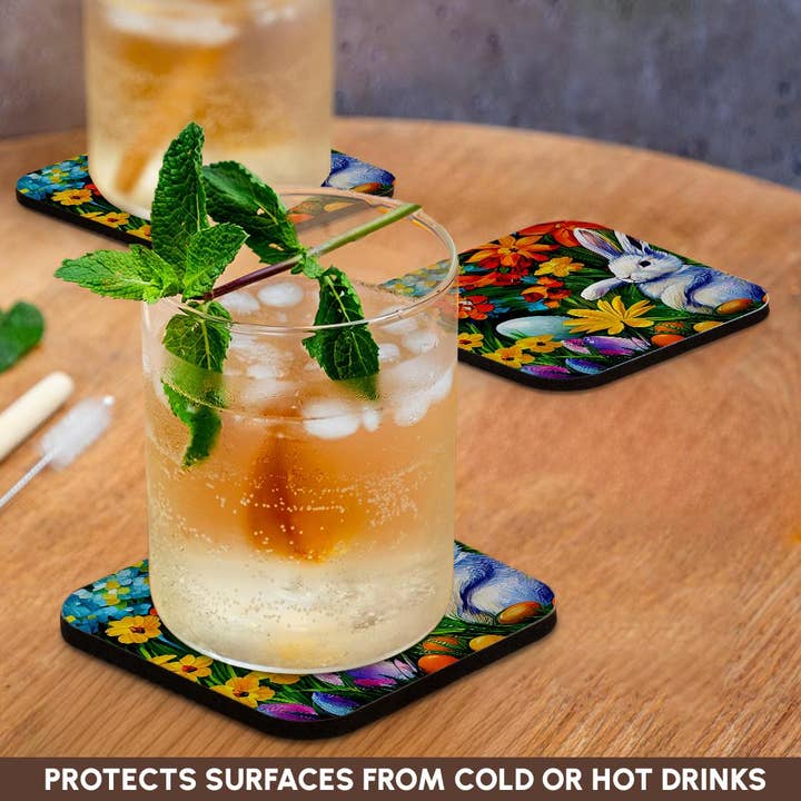 3dRose - Wholesale Coasters - 3dRose, White Easter bunny, eggs, flowers. The magic of the spring garden, Coaster9