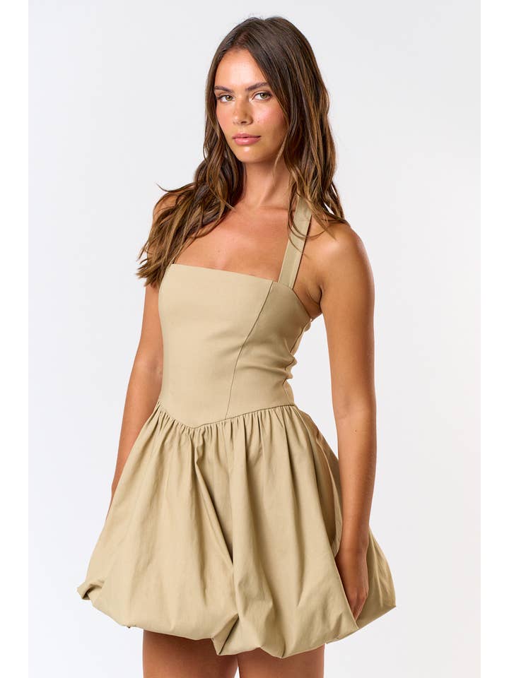 Blue Blush - Wholesale Dress - Women's - BD25753 MINI HALTER BUBBLE HEM DRESS