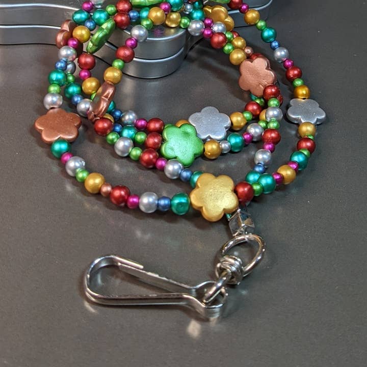 Fiona Accessories - Wholesale Lanyard - Women's - Beaded Badge Holder Lanyard for Keys ID Badge (RWB)