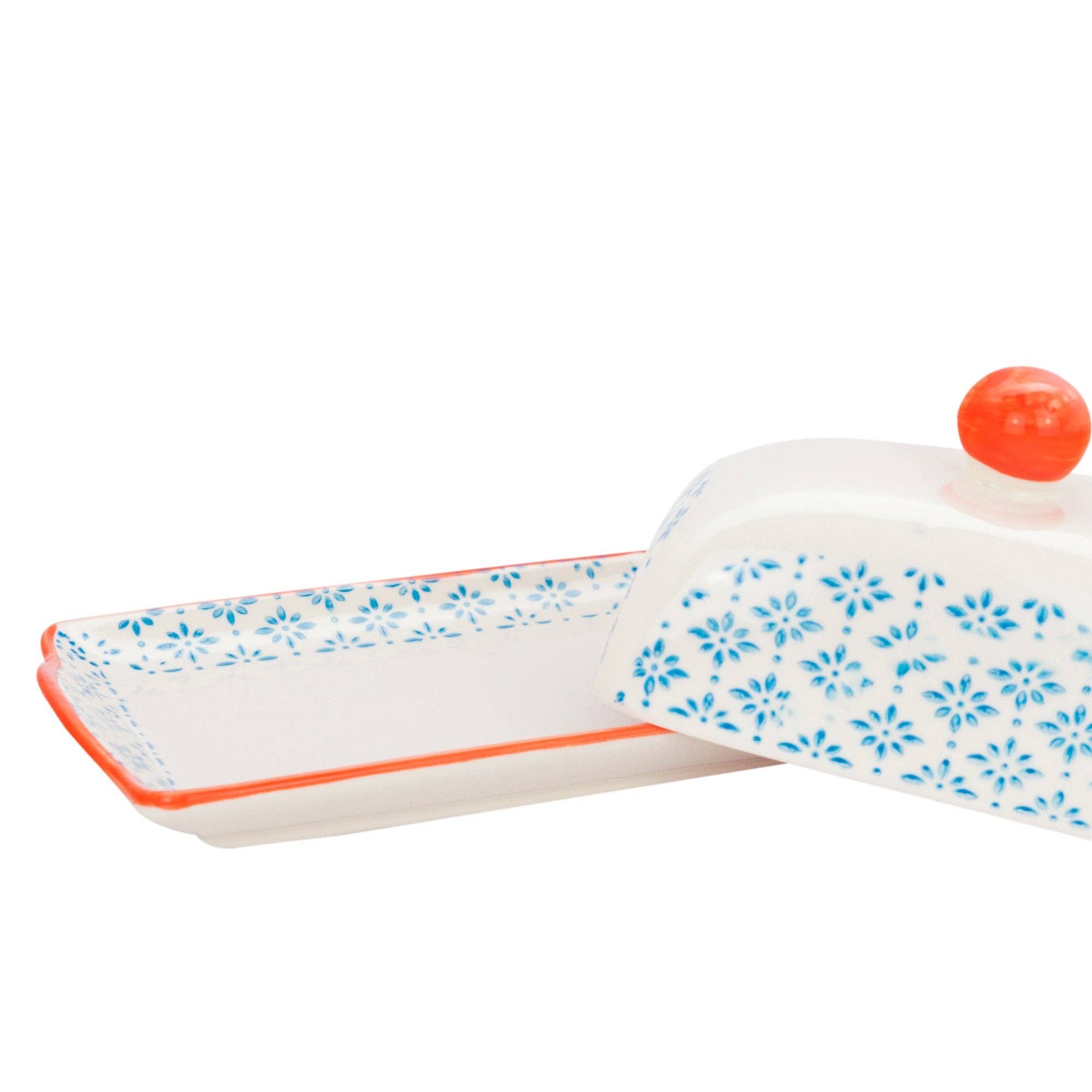 Rinkit Ltd - Wholesale Butter Dish - Nicola Spring Patterned Butter Dish with Lid Blue and Orange2