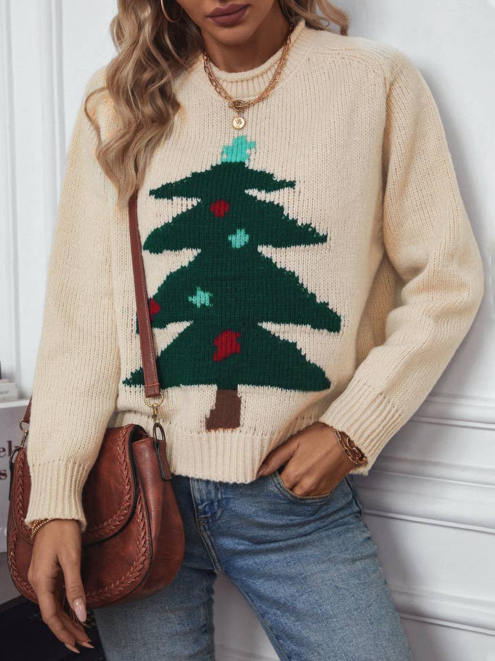 Lily Clothing - Wholesale Knit Sweater - Women's - CHRISTMAS TREE CREW-NECK LONG-SLEEVED PULLOVER