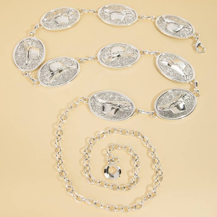 Cinto de Corrente com Chapéu de Cowboy Ocidental e Concho Estampado por atacado de Anarchy Street